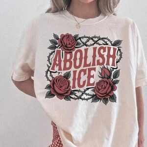 PROTEST White “Abolish ICE” Human Rights Rose Tee Shirt